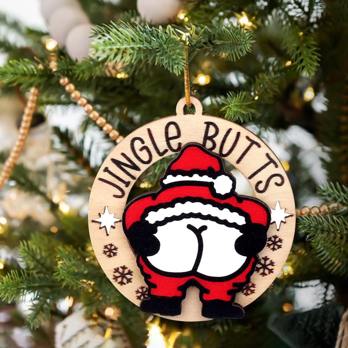Funny Naughty Santa Wooden Christmas Ornament