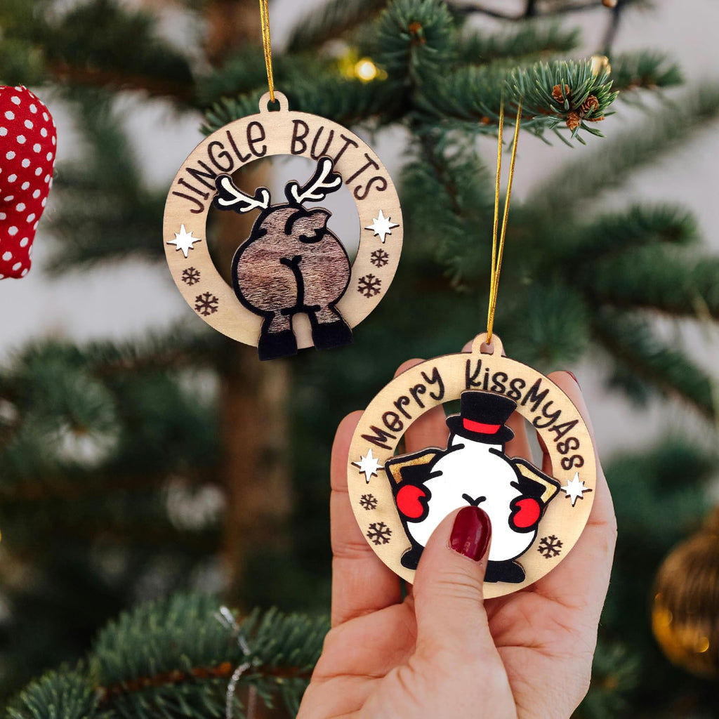 Funny Naughty Santa Wooden Christmas Ornament