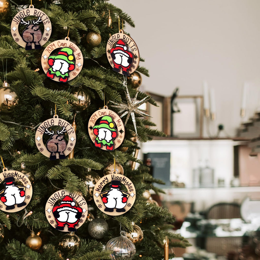 Funny Naughty Santa Wooden Christmas Ornament