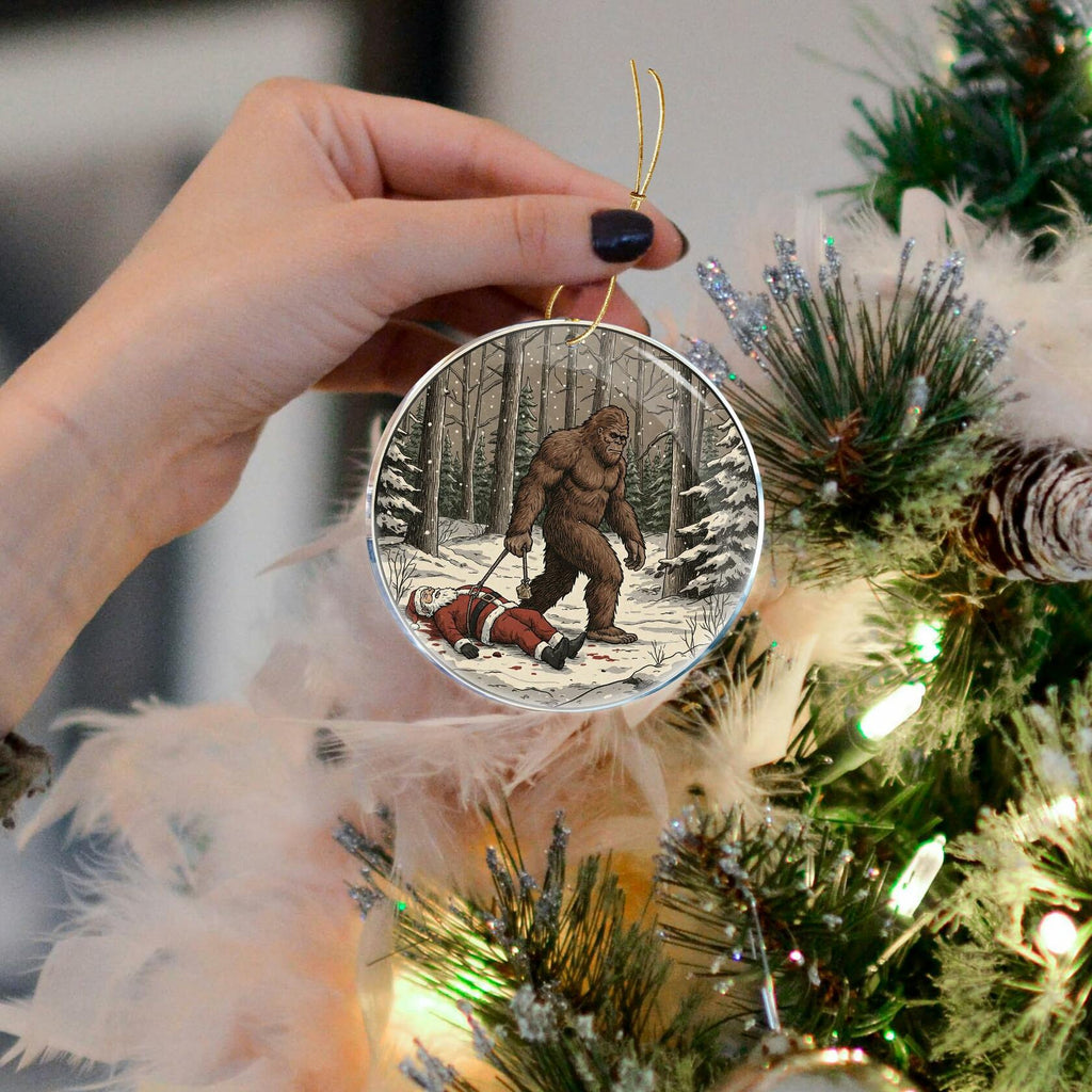 Bigfoot Killed Santa Funny Christmas Ornament