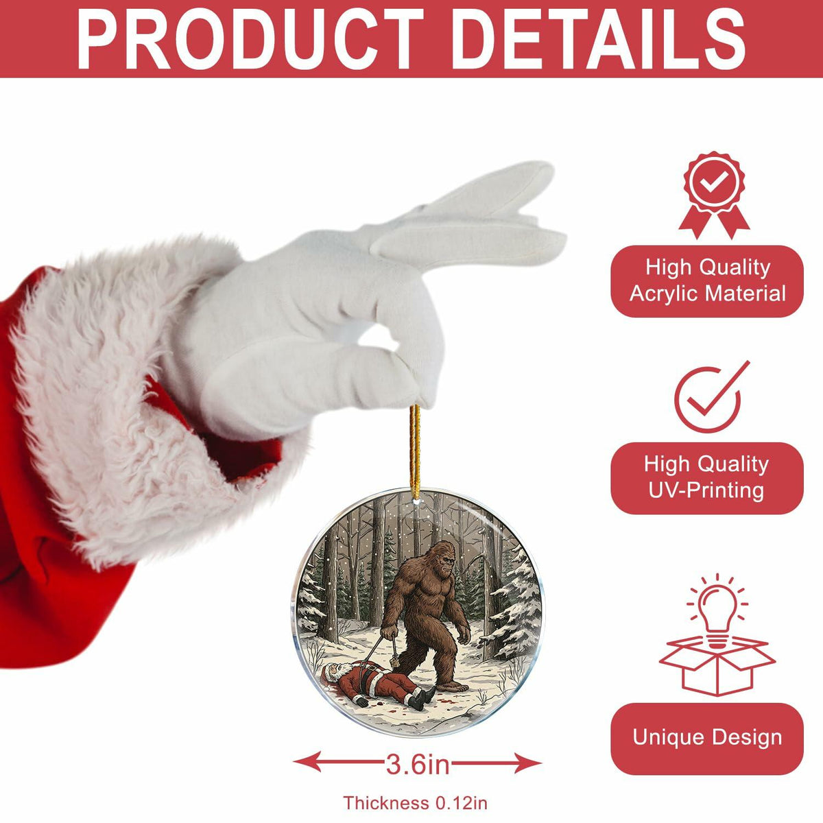 Bigfoot Killed Santa Funny Christmas Ornament